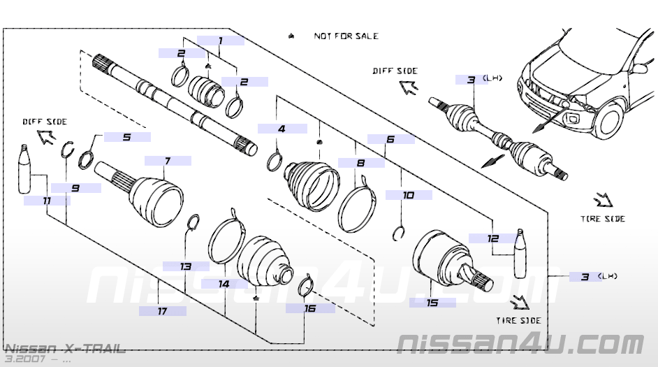 Front drive shaft (FF) & front drive shaft repair kit (FF) â Illustration #2, Nissan X-TRAIL 2007