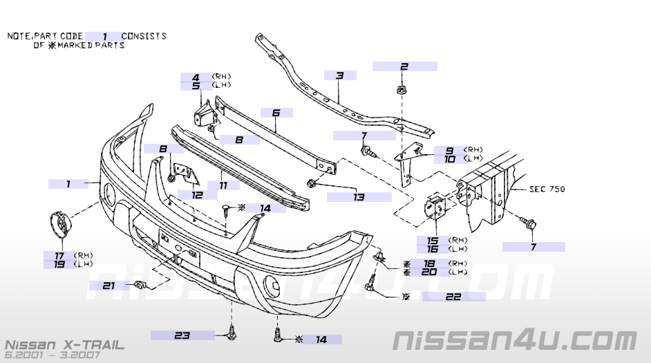 Front bumper Nissan X TRAIL 2002