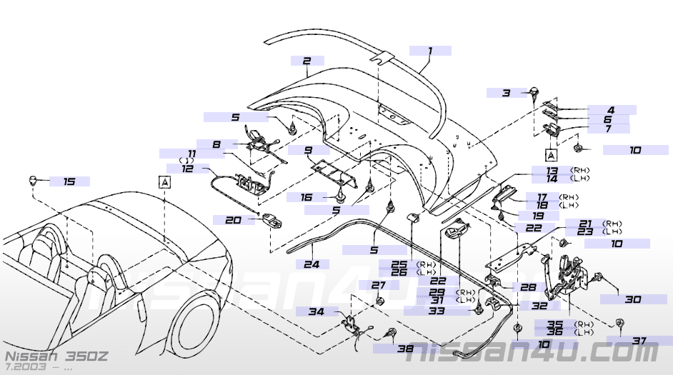 Open roof parts â Illustration #1, Nissan 350Z 2005